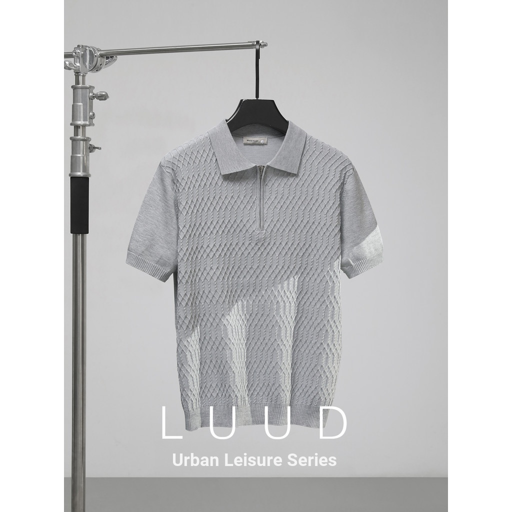 เสื้อโปโลแขนสั้นผู้ชาย LUUD แบบ Jacquard Craft สไตล์ Old Money Slim-fit
