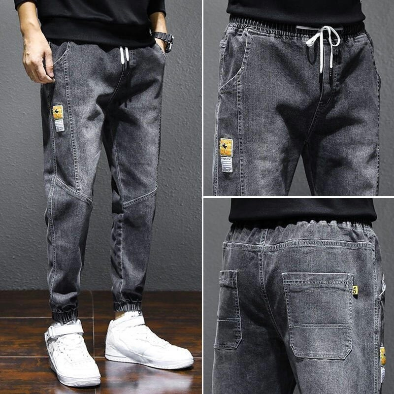 กางเกงยีนส์ผู้ชาย สไตล์ Street Wear หลวมๆ สำหรับฤดูใบไม้ร่วงปี 2024 แบบเอวต่ำสไตล์ Harem Overalls ที่สามารถแมทช์ได้ง่าย
