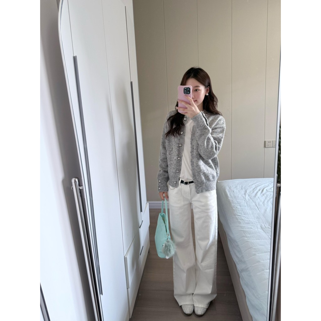 แจ็คเก็ตเสื้อกันหนาวผู้หญิง สำหรับต้นฤดูใบไม้ร่วง ออกแบบถักเสื้อสเวตเตอร์ สีเทานุ่ม