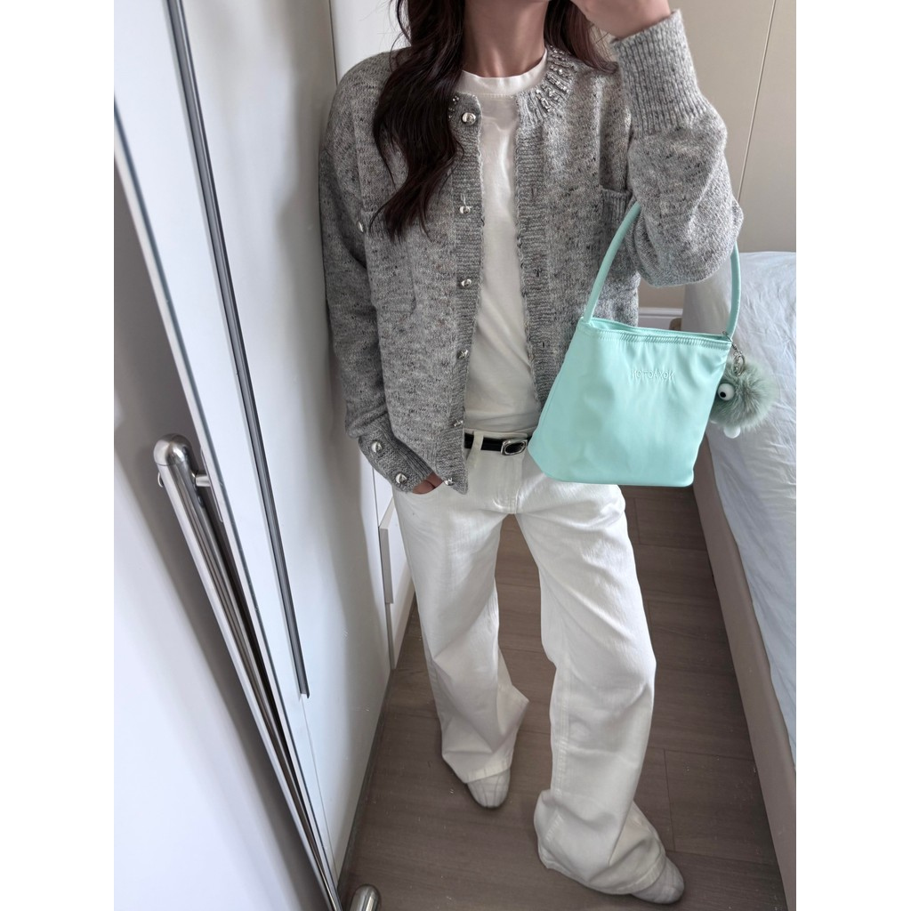 แจ็คเก็ตเสื้อกันหนาวผู้หญิง สำหรับต้นฤดูใบไม้ร่วง ออกแบบถักเสื้อสเวตเตอร์ สีเทานุ่ม - รูปที่ 3