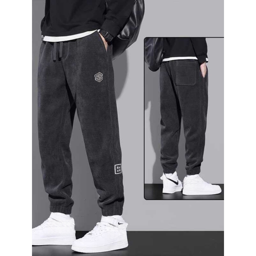 ผู้ชายฤดูใบไม้ร่วงฤดูหนาวหนาผ้าลูกฟูก Sweatpants 2024 Tie-up สไตล์ใหม่หลวมกางเกงลําลองเสื้อผ้าผู้ชาย