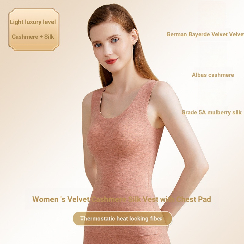 เสื้อกั๊กผู้หญิง 2024 จากแคชเมียร์และผ้าไหม มีฟูกเสริมทรงหน้าอก เหมาะสำหรับอากาศหนาว