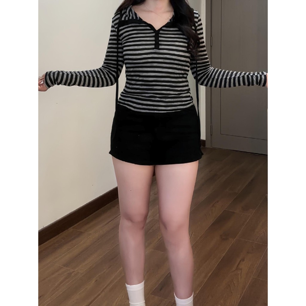 เสื้อยืดแขนยาวผู้หญิง ฤดูใบไม้ร่วง 2025 สไตล์ใหม่ แบบฮู้ดดี้ ไซส์พิเศษสำหรับทุกประเภทตัว ทรงกระชับ ดูเป็นทางการ