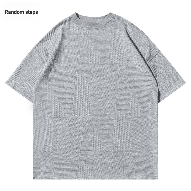 เสื้อยืดแขนสั้นผู้ชายแบบ Heavyweight 250g ที่ทำจากเนื้อผ้า Jacquard สไตล์ Street Wear สำหรับฤดูร้อน