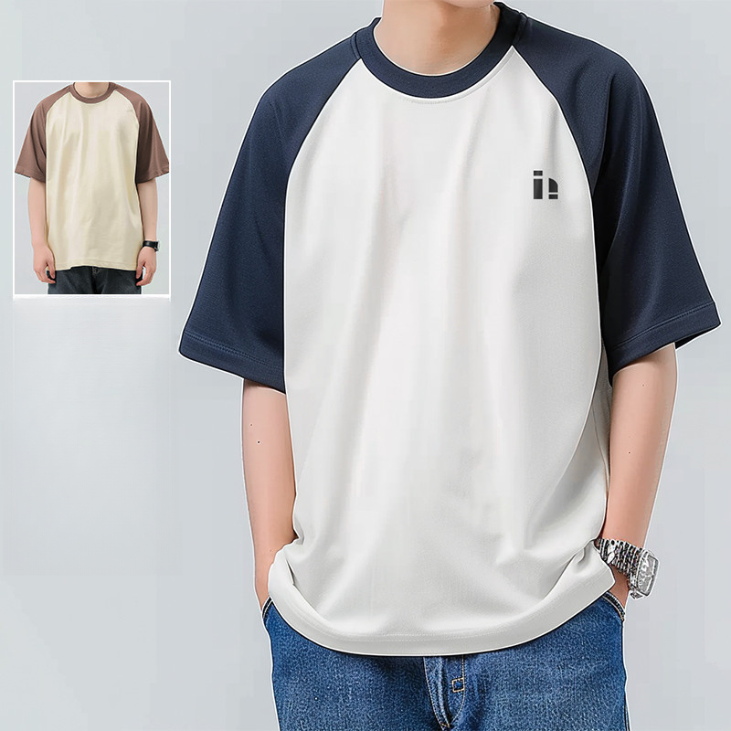 เสื้อยืดแขน Raglan ผ้าฝ้ายแท้สำหรับผู้ชาย หนักแน่น สวมใส่ง่าย ฤดูร้อน