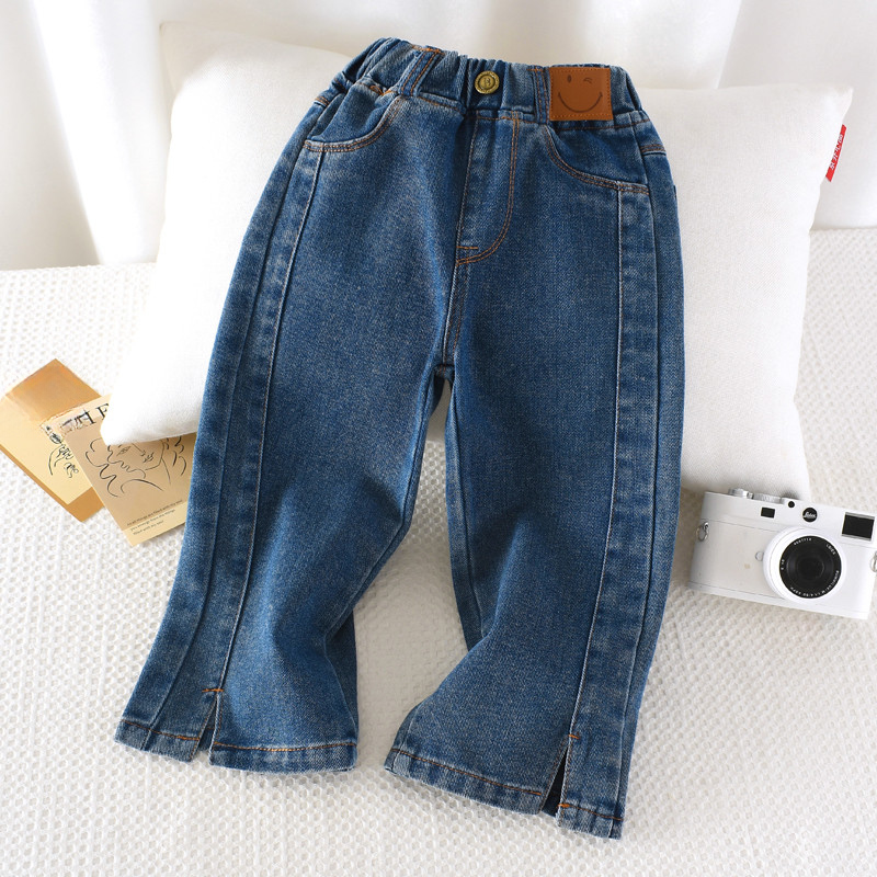 กางเกงยีนส์เด็กผู้หญิง สไตล์เกาหลี ฤดูใบไม้ร่วง 2024 ขากว้าง ใส่สบาย เทรนด์ใหม่