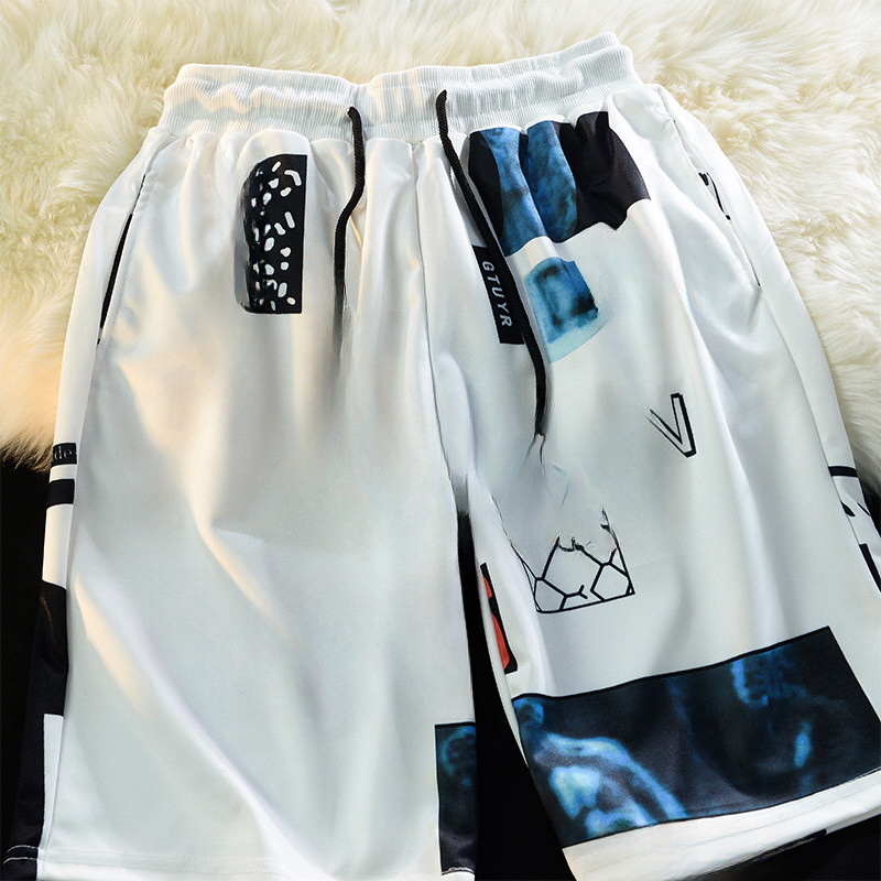 รันบุ ถนน สวมใส่เวอร์ชั่นเกาหลีอินเทรนด์กางเกงขาสั้นผู้ชายนักเรียนบาสเกตบอลกีฬาห้าจุดกางเกงฤดูร้อนหลวมสบายๆกางเกงกลาง