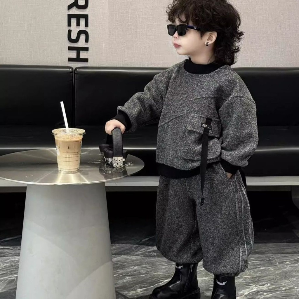 2025 ชุดเด็กชาย 2 ชิ้น ฤดูใบไม้ร่วง | เสื้อสเวตเตอร์พร้อม กางเกงจ็อกเกอร์ | ชุดลําลองสําหรับเด็ก