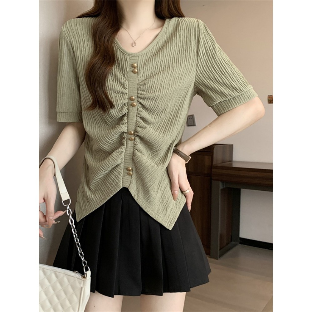 เสื้อยืดแขนสั้นสำหรับผู้หญิงไซส์ใหญ่ สไตล์กระชับเพรียวบาง เหมาะสำหรับฤดูร้อน