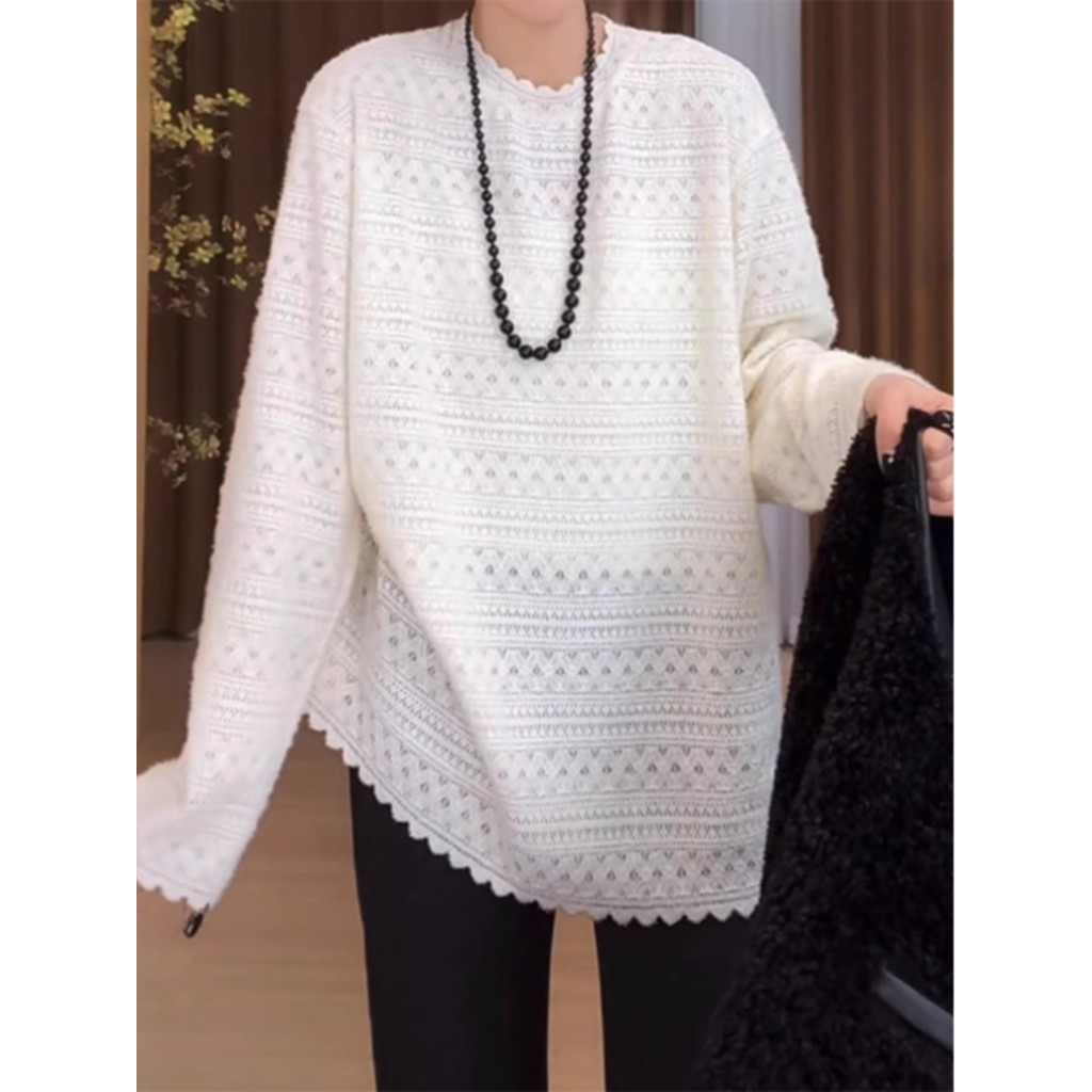 เสื้อลูกไม้ยุโรปแขนยาวสำหรับฤดูใบไม้ร่วง ออกแบบพอดีตัวและสวมใส่ง่าย