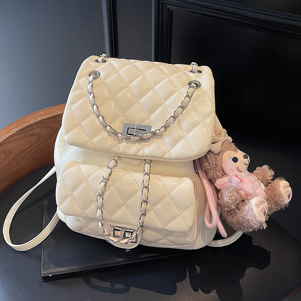 Xiaoxiang Style Diamond Backpack 2025 สไตล์เกาหลีฤดูใบไม้ผลิฤดูร้อน Niche Fashion Chain Bag Simple All-Match กระเป๋าสะพาย