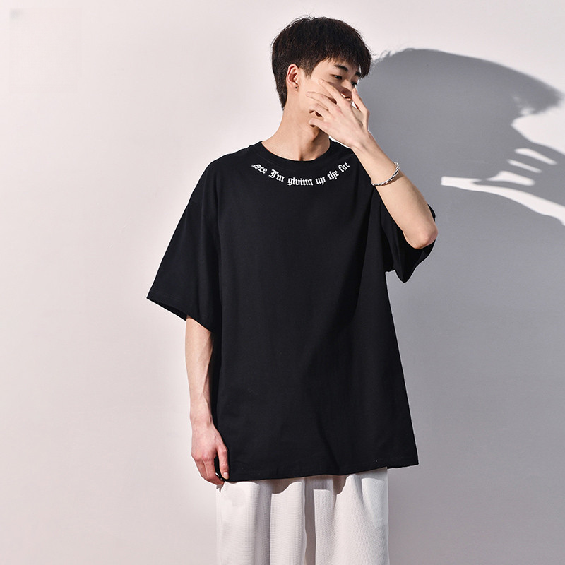 เสื้อยืดผู้ชายแขนครึ่ง สไตล์ใหม่สำหรับฤดูร้อน ขนาด 260 ก., สีดำ, ทำจากผ้าฝ้ายแท้