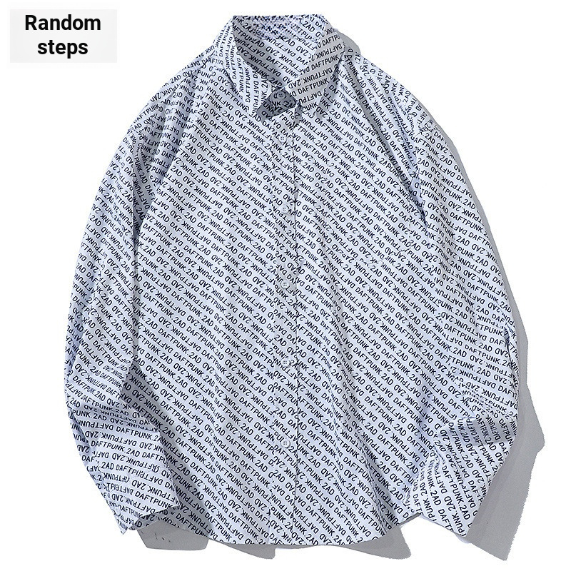 ญี่ปุ่นถนนสวมฮิปฮอปเสื้อเชิ้ตแขนยาวผู้ชายเวอร์ชั่นเกาหลีอินเทรนด์การออกแบบเฉพาะความรู้สึกพิมพ์ตัวอักษรหล่อเสื้อแจ็คเก็ต