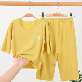 ชุดพักผ่อนสำหรับเด็ก ฤดูร้อนบางเบา แบบทั้งชายและหญิง ชุดแขนส…