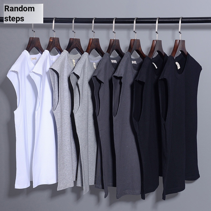 เสื้อกั๊กออกกำลังกายผ้าฝ้ายแท้ สไตล์หลวม ๆ สำหรับหนุ่ม ๆ ในฤดูร้อน ระบายเหงื่อดี