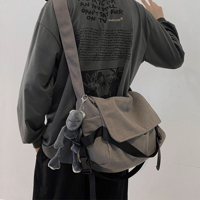 Canvas Messenger Bag Boys Street Wear Large Capacity ins Japanese Style All-Match Retro Backpack Simple Casual
