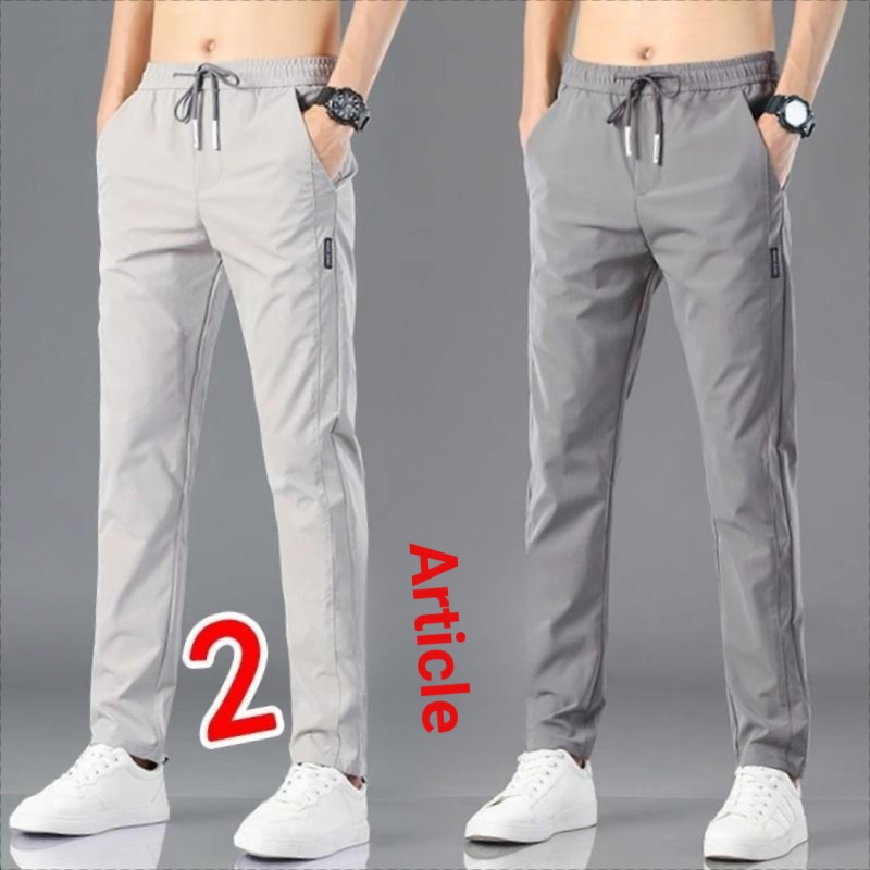 กางเกงขายาวผู้ชาย .material ผ้าไหมน้ำแข็ง ทรงหลวม สไตล์ลำลองสำหรับฤดูร้อน