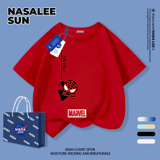 [กรุงเทพฯ จัดส่ง] เด็กผ้าฝ้ายสีฟ้าสีขาวลายเสื้อยืดการ์ตูนการออกแบบความรู้สึกเดอร์แมนสนุกพิมพ์ฤดูร้อนเสื้อผ้าระบายอากาศแขนสั้นเหมาะสําหรับ3-16ชายหญิง