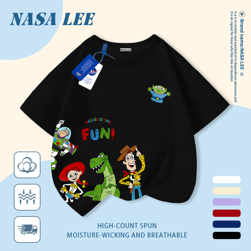 [จัดส่งในวันเดียวกัน] เด็กสีดําผ้าฝ้ายแท้ระบายอากาศเสื้อยืดทอยสตอรี่อินเทรนด์การพิมพ์ 3-16 ปีชายหญิงลําลองแขนสั้น