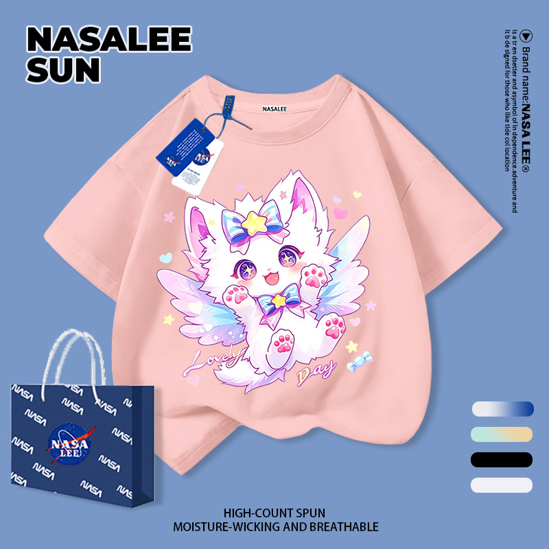 [กรุงเทพฯ จัดส่ง] เด็กผ้าฝ้ายสีม่วงเสื้อยืดการ์ตูนออกแบบน่ารักแมวดําสนุกพิมพ์ฤดูร้อนระบายอากาศเสื้อผ้าแขนสั้นเหมาะสําหรับ3-16ชายหญิง