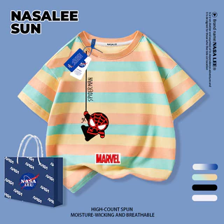 [กรุงเทพฯ จัดส่ง] เด็กผ้าฝ้ายสีฟ้าสีขาวลายเสื้อยืดการ์ตูนการออกแบบความรู้สึกเดอร์แมนสนุกพิมพ์ฤดูร้อนเสื้อผ้าระบายอากาศแขนสั้นเหมาะสําหรับ3-16ชายหญิง