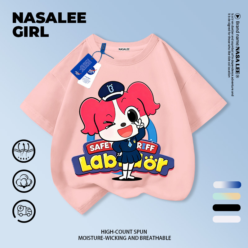 【สไตล์คลาสสิก】เสื้อยืดเด็ก NASA สีชมพูอ่อน ลายหมาน้อยตำรวจ 3-16 ปี ใส่ได้ทั้งเด็กชายและเด็กหญิง