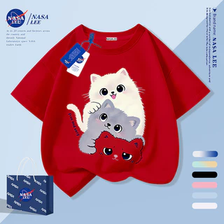 [กรุงเทพฯ จัดส่งภายในวันเดียว] สัตว์เลี้ยงน่ารักลูกแมวเด็กครึ่งแขนเสื้อยืดชายหญิงทารกระบายอากาศผ้าฝ้ายสีกรมท่าสบายๆทั้งหมด-แม่