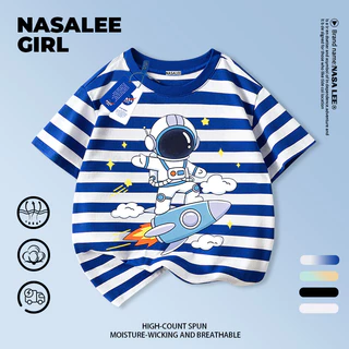 【จัดส่งในประเทศ】เสื้อยืดเด็ก NASA สีดำ แขนสั้น ลายนักบินอวกาศจรวด 3-16 ปี ใส่ได้ทั้งเด็กชายและเด็กหญิง ผ้าฝ้าย ใส่ได้ทุกวัน