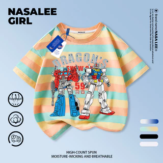 【ส่งจากกรุงเทพ】เสื้อยืดเด็ก 2026 ทรงหลวม ระบายอากาศ แขนสั้น ลายหุ่นยนต์เท่ๆ เหมาะสำหรับเด็กผู้ชาย 3-16 ปี สไตล์กีฬาแฟชั่น
