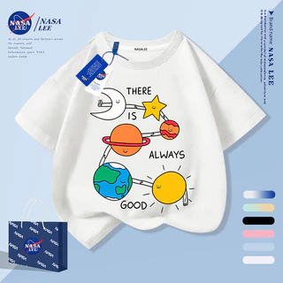 [กรุงเทพฯ จัดส่งภายในวันเดียว] สายรุ้งลายดาวเคราะห์ดวงจันทร์ดาวอวกาศการ์ตูนเด็กครึ่งแขนเสื้อยืดชายหญิงทารกระบายอากาศผ้าฝ้ายสบายๆทุกการแข่งขันแขนสั้นเ