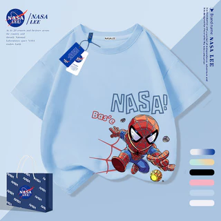 [กรุงเทพฯ จัดส่งภายในวันเดียว] เสื้อผ้าเด็ก สีน้ําเงินเข้มแขนสั้นเด็กเสื้อยืดครึ่งแขนผ้าฝ้าย ถาม-รุ่น มนุษย์แมงมุม พิมพ์เสื้อผ้าฤดูร้อนลําลองสําหรับเด็กชายเ