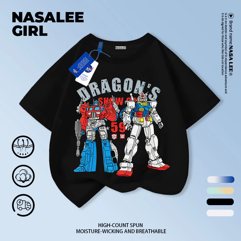 【ส่งจากกรุงเทพ】เสื้อยืดเด็ก 2026 ทรงหลวม ระบายอากาศ แขนสั้น ลายหุ่นยนต์เท่ๆ เหมาะสำหรับเด็กผู้ชาย 3-16 ปี สไตล์กีฬาแฟชั่น