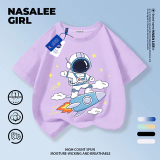 【จัดส่งในประเทศ】เสื้อยืดเด็ก NASA สีดำ แขนสั้น ลายนักบินอวกาศจรวด 3-16 ปี ใส่ได้ทั้งเด็กชายและเด็กหญิง ผ้าฝ้าย ใส่ได้ทุกวัน