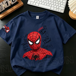[จัดส่งในพื้นที่] นาซ่า เด็กเสื้อยืดแขนสั้นสีขาว มนุษย์แมงมุม กราฟฟิตี ถนน สวมใส่การพิมพ์ 3-16 ปีเด็กหล่อเสื้อยืดระบายอากาศ