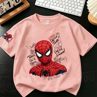 [จัดส่งในพื้นที่] นาซ่า เด็กเสื้อยืดแขนสั้นสีขาว มนุษย์แมงมุม กราฟฟิตี ถนน สวมใส่การพิมพ์ 3-16 ปีเด็กหล่อเสื้อยืดระบายอากาศ