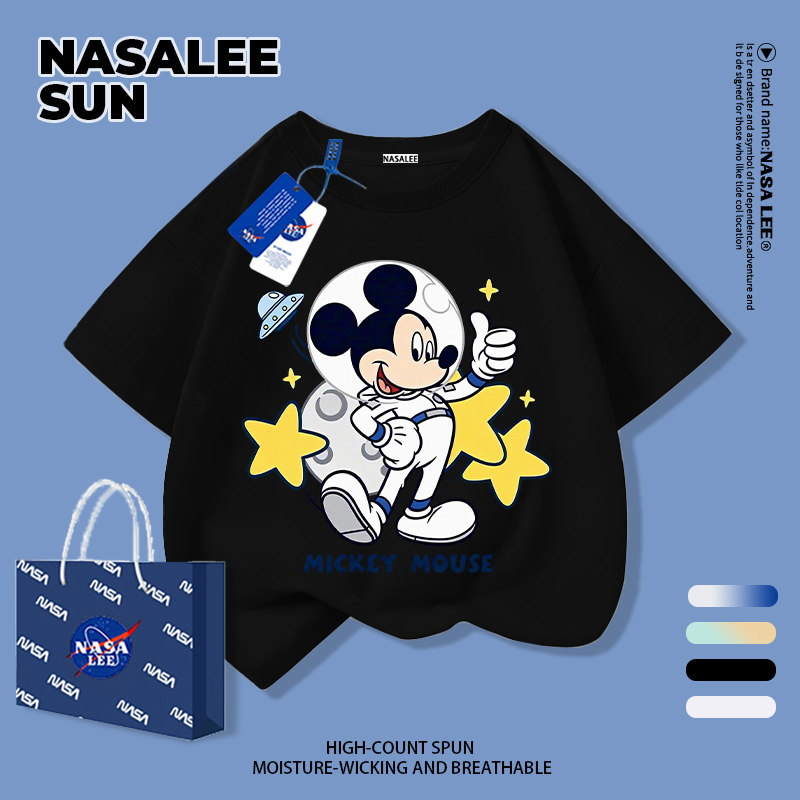 【ส่งวันนี้】เสื้อยืดเด็ก NASA สีดำ แขนสั้น ลายมิกกี้ นักบินอวกาศ 3-16 ปี ใส่ได้ทั้งเด็กชายและเด็กหญิง สไตล์เท่ ใส่ได้ทุกวัน