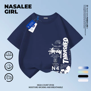 【ส่งจากกรุงเทพ】เสื้อยืดเด็กคอกลม แขนสั้น ผ้าฝ้าย สไตล์อเมริกัน 3-16 ปี ใส่ได้ทั้งเด็กชายและเด็กหญิง ใส่ไปโรงเรียน สบายๆ