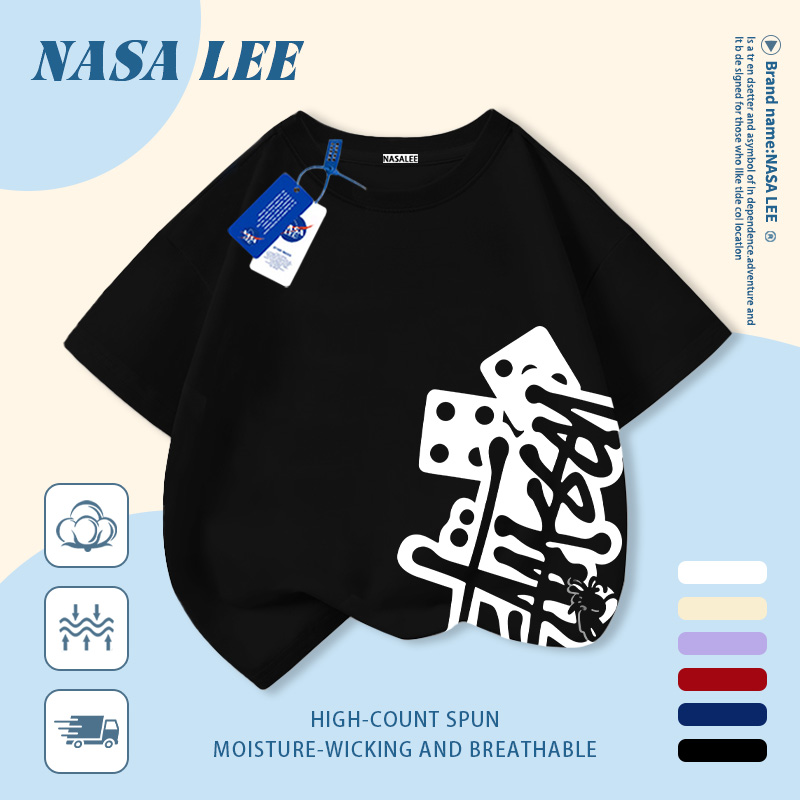 [จัดส่งในวันเดียวกัน] เด็กผ้าฝ้ายสีดําระบายอากาศเสื้อยืดอินเทรนด์เส้นเรขาคณิตการพิมพ์กราฟฟิตี 3-16 ปีชายหญิงลําลองแขนสั
