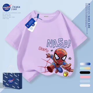 [กรุงเทพฯ จัดส่งภายในวันเดียว] เสื้อผ้าเด็ก สีน้ําเงินเข้มแขนสั้นเด็กเสื้อยืดครึ่งแขนผ้าฝ้าย ถาม-รุ่น มนุษย์แมงมุม พิมพ์เสื้อผ้าฤดูร้อนลําลองสําหรับเด็กชายเ