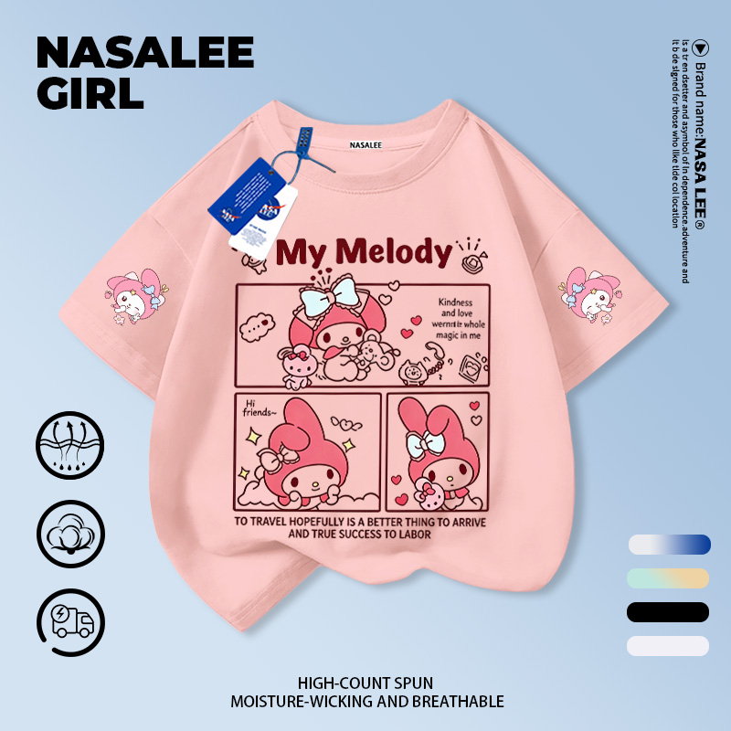 【ส่งจากกรุงเทพ】เสื้อยืดเด็ก NASA สีชมพูอ่อน ลายการ์ตูน Sanrio 3-16 ปี ใส่ได้ทั้งเด็กชายและเด็กหญิง