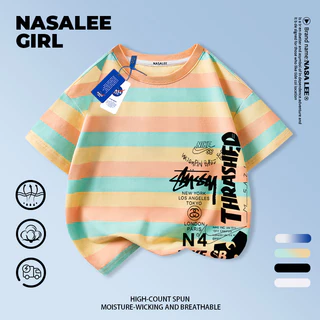 【ส่งจากกรุงเทพ】เสื้อยืดเด็กคอกลม แขนสั้น ผ้าฝ้าย สไตล์อเมริกัน 3-16 ปี ใส่ได้ทั้งเด็กชายและเด็กหญิง ใส่ไปโรงเรียน สบายๆ
