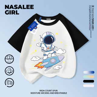 【จัดส่งในประเทศ】เสื้อยืดเด็ก NASA สีดำ แขนสั้น ลายนักบินอวกาศจรวด 3-16 ปี ใส่ได้ทั้งเด็กชายและเด็กหญิง ผ้าฝ้าย ใส่ได้ทุกวัน