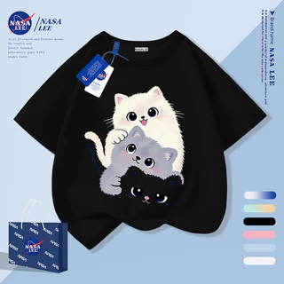 [กรุงเทพฯ จัดส่งภายในวันเดียว] สัตว์เลี้ยงน่ารักลูกแมวเด็กครึ่งแขนเสื้อยืดชายหญิงทารกระบายอากาศผ้าฝ้ายสีกรมท่าสบายๆทั้งหมด-แม่