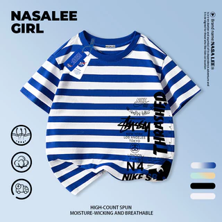 【ส่งจากกรุงเทพ】เสื้อยืดเด็กคอกลม แขนสั้น ผ้าฝ้าย สไตล์อเมริกัน 3-16 ปี ใส่ได้ทั้งเด็กชายและเด็กหญิง ใส่ไปโรงเรียน สบายๆ