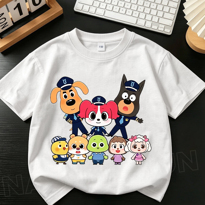 【จัดส่งในประเทศ】เสื้อยืดเด็กคอกลมฤดูร้อน 2026 ลายหมาน้อยรวมพล 3-16 ปี ใส่ได้ทั้งเด็กชายและเด็กหญิง