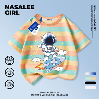 【จัดส่งในประเทศ】เสื้อยืดเด็ก NASA สีดำ แขนสั้น ลายนักบินอวกาศจรวด 3-16 ปี ใส่ได้ทั้งเด็กชายและเด็กหญิง ผ้าฝ้าย ใส่ได้ทุกวัน