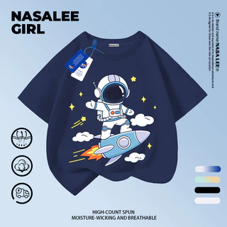 【จัดส่งในประเทศ】เสื้อยืดเด็ก NASA สีดำ แขนสั้น ลายนักบินอวกาศจรวด 3-16 ปี ใส่ได้ทั้งเด็กชายและเด็กหญิง ผ้าฝ้าย ใส่ได้ทุกวัน