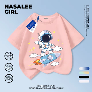 【จัดส่งในประเทศ】เสื้อยืดเด็ก NASA สีดำ แขนสั้น ลายนักบินอวกาศจรวด 3-16 ปี ใส่ได้ทั้งเด็กชายและเด็กหญิง ผ้าฝ้าย ใส่ได้ทุกวัน