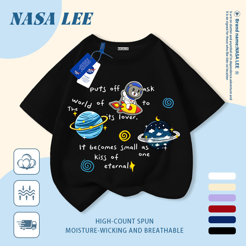 HOT ขายดี 2026 เสื้อยืดเด็ก NASA ลายหมีนักบินอวกาศกับดวงดาว — Unisex หญิง-ชาย — สินค้าพร้อมส่ง ส่งด่วนทันที