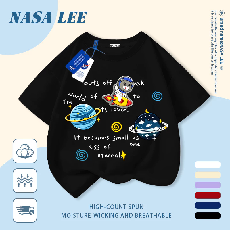 🚀 HOT ขายดี 2026 🚀 เสื้อยืดเด็ก NASA ลายหมีนักบินอวกาศกับดวงดาว 🐻 — Unisex หญิง-ชาย — สินค้าพร้อมส่ง ส่งด่วนทันที